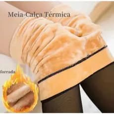 Meia-Calça Térmica Forrada Peluciada Translúcida De Lã Quente