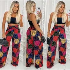 Calça Pantalona Feminina Cintura Alta Verão 2025 com Elástico Grosso - Conforto e Estilo