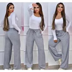 Kit 2 Calças Pantalona Lanzinha Feminina Cintura Alta Com Bolso