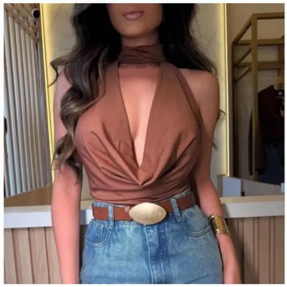 Blusa Feminina Gola Boba Choker Estilosa Regata Suplex Malha Moda casual Blogueira lançamento 2025