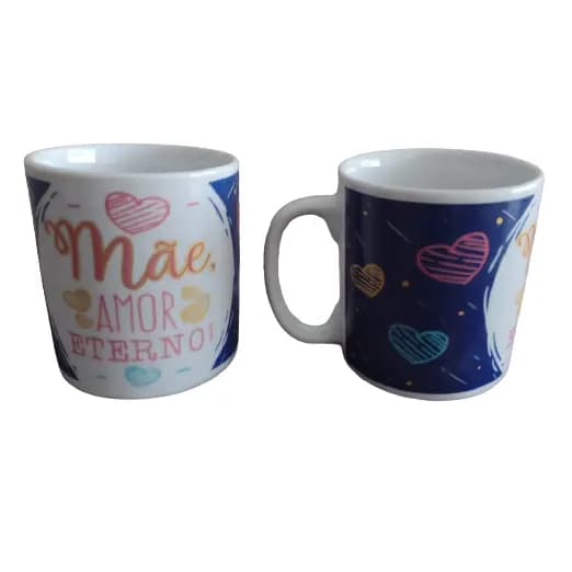 Caneca de Porcelana 320ml Mãe, Amor Eterno Dupla Face Dia das Mães Caneca Café Suco Chá