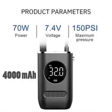4000mAh Compressor de Ar Digital Portátil - USB Recarregável - Calibrador de Pneu Profissional