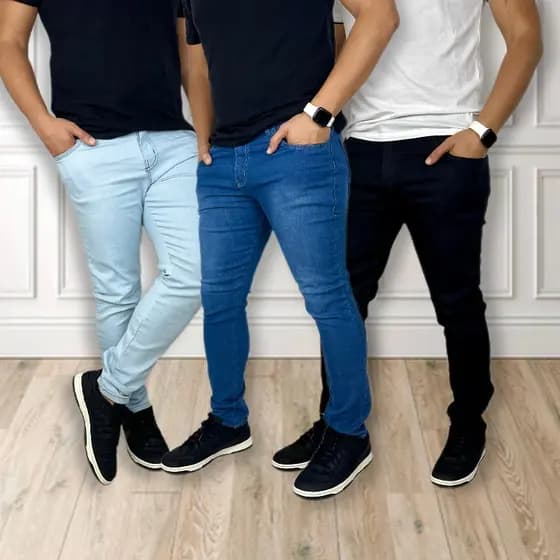 KIT 3 Calças Jeans Masculino Skinny Elastano Moda e Calça Casual