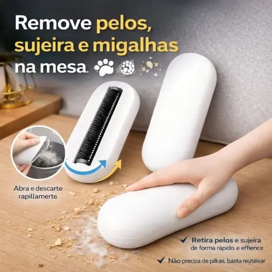 Escova Mágica Papa Migalhas Branca – Limpeza Rápida e Prática para Sofás e Roupas