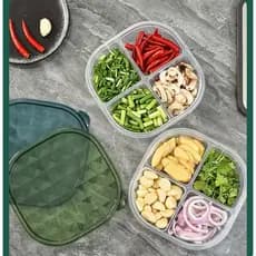 Pote organizador de alimentos marmita 4 compartimentos para lanche com separações fitness multiuso plástico com tampa ve