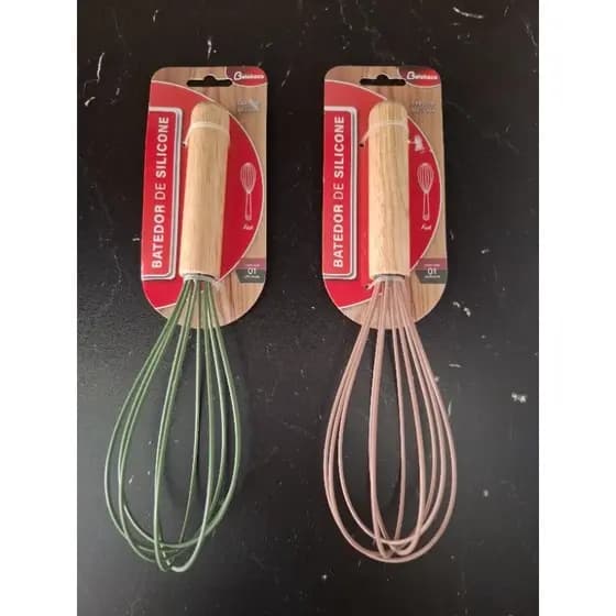 Batedor de Silicone Batedor de Ovos  com Cabo de Madeira Fouet Fue Profissional Cozinha Resistente