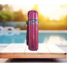 Garrafa Térmica Metálica Inox Vácuo Metálico C/ Copo E Alça 500ml - Pink