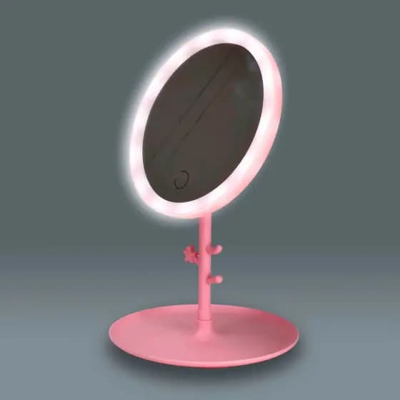 Espelho de maquiagem articulado com círculo de LED efeito Ring Light