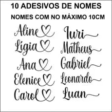 10 adesivos vinil com nome e coração no final para colar copo térmico caneca taça