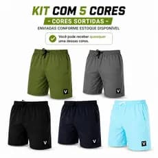 Kit 5 Bermudas Masculinas Tactel com Elastano para Academia Corrida e Praia