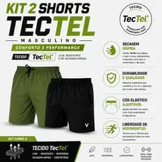 Kit 2 Bermudas Masculinas Tactel com Elastano para Academia Corrida e Praia
