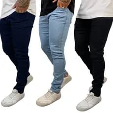 Kit Calças Jeans Masculina Super Skinny Corte tradicional Basico Lavagem Clara Escura e Preta