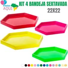 Kit 4 Bandeja Sextavada 22x22 cm - decoração- Festa - Artigos de festa- Bandeja pra doces