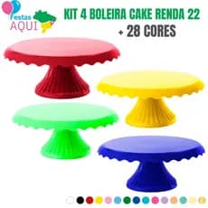Kit 4 Boleira Cake Renda 22 cm - Várias Cores