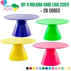 Kit 4 Boleira Cake Lisa 22 cm - Várias cores