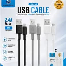 KIT 10 Cabo Turbo Emborrachado Para Celular Entrada USB V8  Resistente Colorido 1.2M