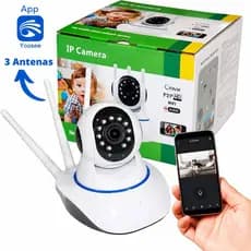 Câmera iP robô 3 antenas wifi visão noturna full HD 360º microfone áudio babá eletrônica robozinho