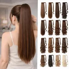 Aplique Rabo de Cavalo Fita de Amarrar Castanho Iluminado Chocolate Claro Velcro Cabelo Fibra Liso Ondulado Encaracolado