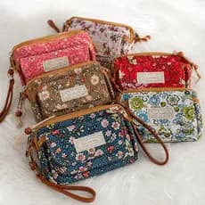 Bolsa Carteira Pequena de Tecido Feminina Floral Estampa Desenho Flor Porta Moeda Guardar Cartão Documento Colorida