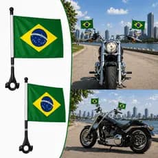 Kit 2 Bandeira do Brasil para Moto Bicicleta Guidão Bike Automotivo Veicular Suporte Haste Flexível Motoboy Motoqueiro