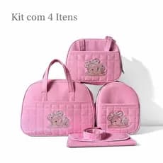 Kit Maternidade Bebê 4 Unidades Bolsa Reforçada Bordada Gestante Conforto Pós Parto Térmica