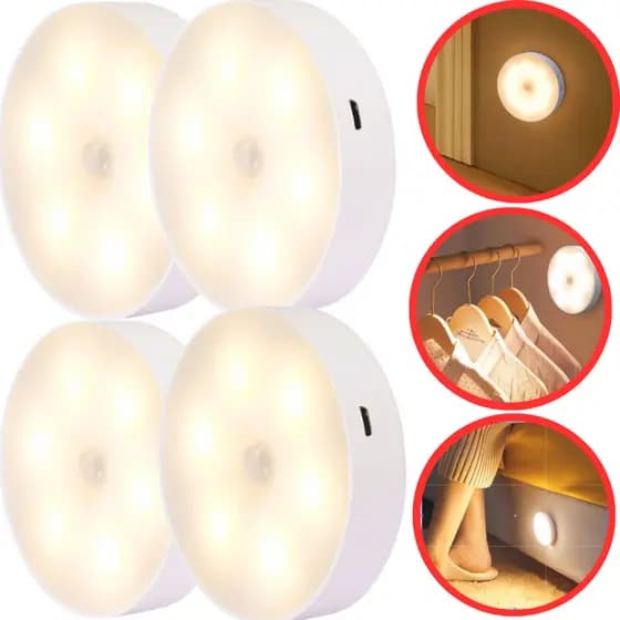 Kit 1/2/3/4 Luminária Led Lâmpada Sem Fio Sensor Presença Automático Inteligente Recarregável USB