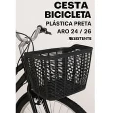 Cestão Cesta De Plástico Nylon Preta Bicicleta Aro 24 26 Com Haste 34x22x25cm Cestinha Grande Bike