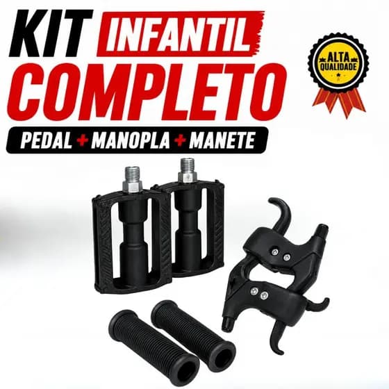 KIT PEDAL + MANOPLA + MANETE BICICLETA INFANTIL ARO 16 MIRIM MENINA MENINO CRIANÇA AMR