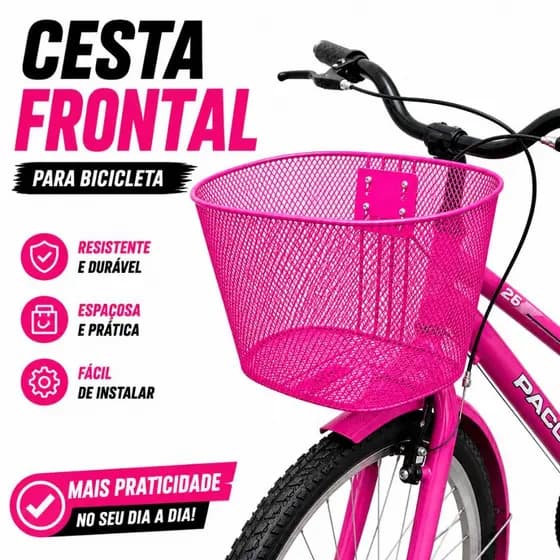 Cestão Bicicleta Aro 24 26 Rosa Aço Com Haste E Suporte Bike Feminina
