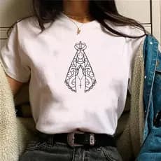 Camiseta Feminina Nossa Senhora Aparecida Católica Branca - Roupa Religiosa de Fé