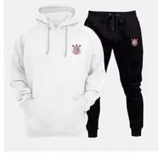 Conjunto Moletom Flanelado Masculino Timão | Casaco Canguru + Calça | Roupa de Frio Inverno Corinthians