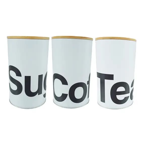 Kit 3 Latas Herméticas Tampa De Bambu Multiuso Sugar Coffee Tea