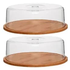 Conjunto 2 Porta Bolo Boleira de Bambu com Tampa Resistente - Class Home