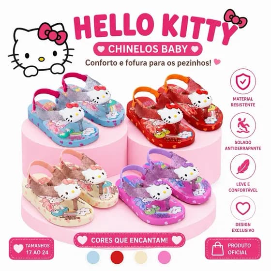 Chinelo Bebê Hello Kitty Funny Com Elástico Ipanema