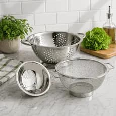 Kit 3 Peças Escorredor de Arroz + Escorredor de Macarrão Massas + Escorredor Telado Inox Cozinha