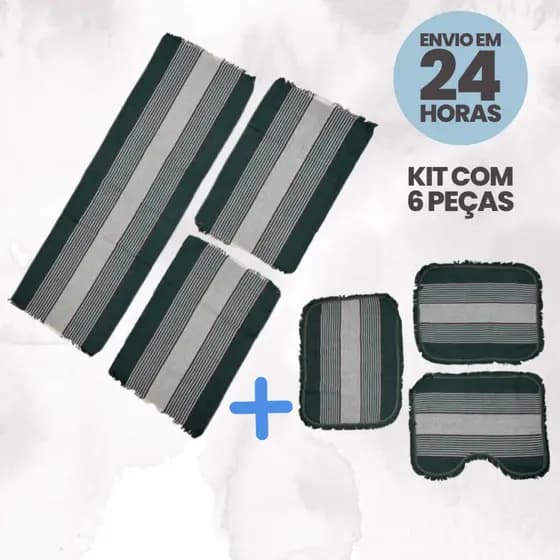 Jogo de Banheiro + Jogo Passadeira Tapete de Cozinha 3 Peças
