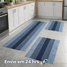 Jogo de Tapete e Passadeira Cozinha com 3 Peças Várias Cores Liso Listrado