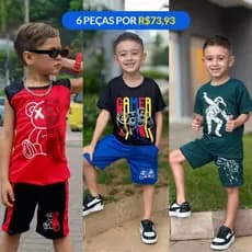 Kit 6 Peças Roupa Infantil Menino | Conjuntos Camiseta e Bermuda Verão 4 a 10 Anos Roupa Masculina Infantil Look Criança