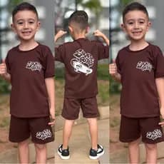 Roupa Infantil Menino Marrom | Conjunto Dry Fit | Camiseta e Bermuda Infantil Masculino Roupa Criança Escola e Dia a Dia