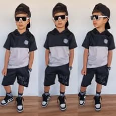 Conjunto Infantil Masculino Menino Dri Fit Kit Verão Duas Peças Camiseta e Bermuda Estiloso Top Camisa Juvenil
