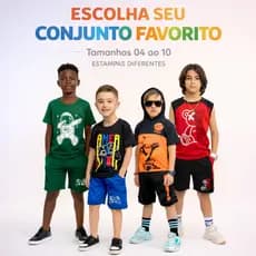 Conjuntos Infantil Menino Diversos Estiloso Verão Camiseta e Bermuda Juvenil Duas Peças Criança  Veste Do 04 aos 10 anos