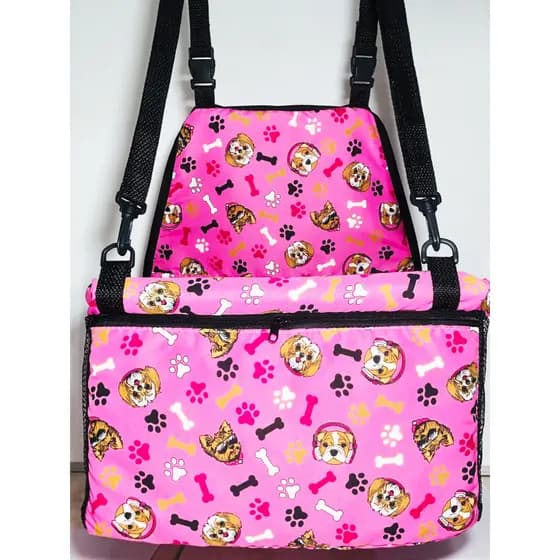 Assento Cadeirinha Cadeira para Pet Estampado Carro Cães e Gatos Veicular Rosa