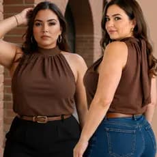 Regata Blusa Plus Size Elegante Gola Alta