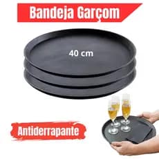 Bandeja Redonda Antiderrapante 35 cm Garçom Bar Restaurante