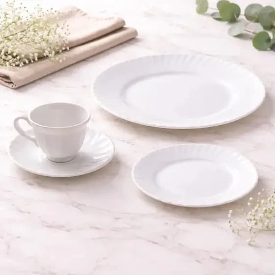 Aparelho De Jantar E Chá Lush Em Vidro 16 Peças Cor Branco Lisa