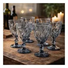 Jogo 6 Taças Diamond Vidro Fume Taça De Vinho 340 Ml Mesa Moderna