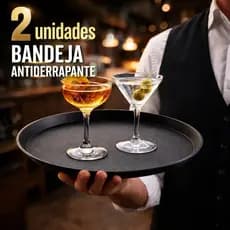 Kit 2 Bandejas Premium Profissional Antiderrapante Emborrachada Redonda 35cm Garçom Para Servir