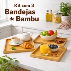Kit 3 Bandejas De Bambu Para Cozinha Servir Decorar Conjunto