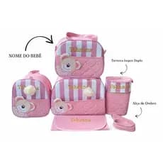 Bolsa Maternidade Térmica Mochila Bebê Personalizada 05 Peças Coleção Urso