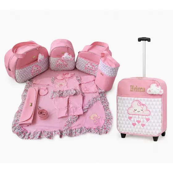 Kit Bolsa Maternidade Mala Personalizada   Nuvem Chuva de Benção com Saída Maternidade